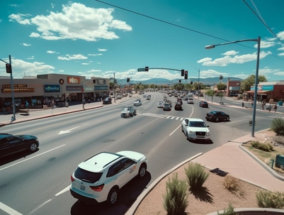 This image shows a busy intersection in Portland, Maine