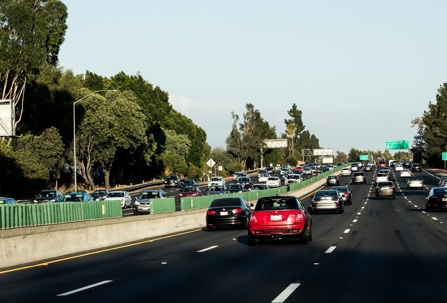 Heavy traffic is shown on a highway