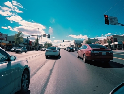 Traffic moves along a city street
